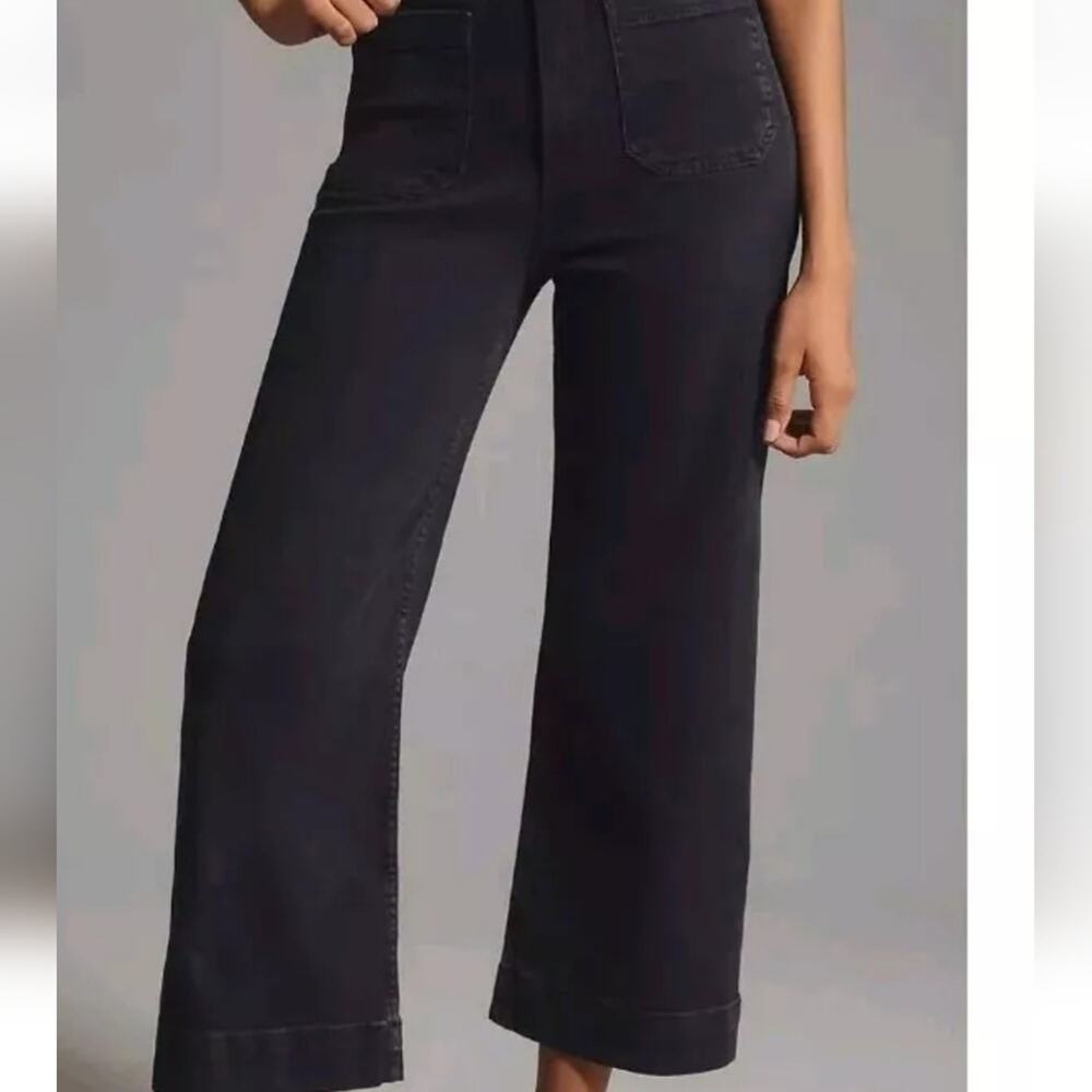Maeve By Anthropologie The Colette Denim Cropped Wide Leg Jeans Black Sz 28 - Picture 4 of 6